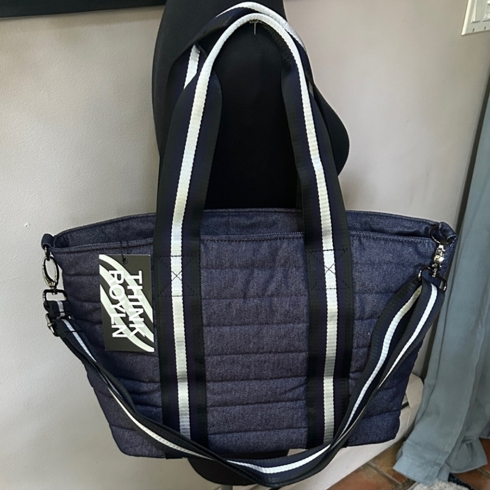 NWT Think Royln Denim Quilted Tote Bag with Strap